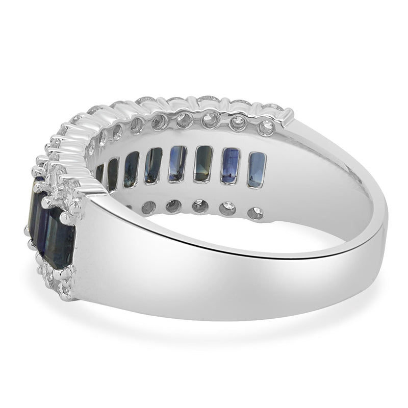 14 Karat White Gold Sapphire and Diamond Band