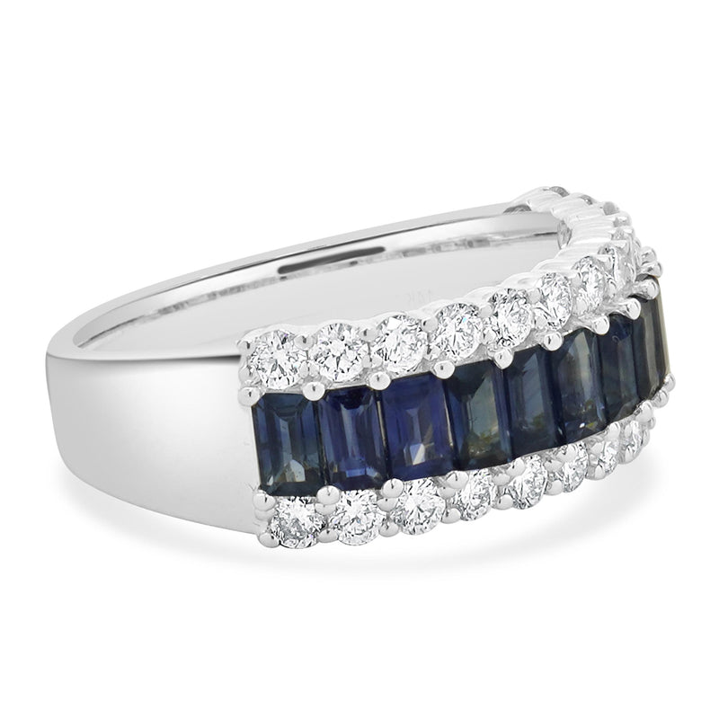 14 Karat White Gold Sapphire and Diamond Band