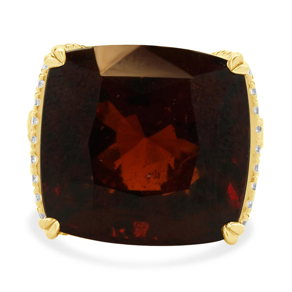 14 Karat Yellow Gold Hessonite Grossular Garnet and Diamond Ring