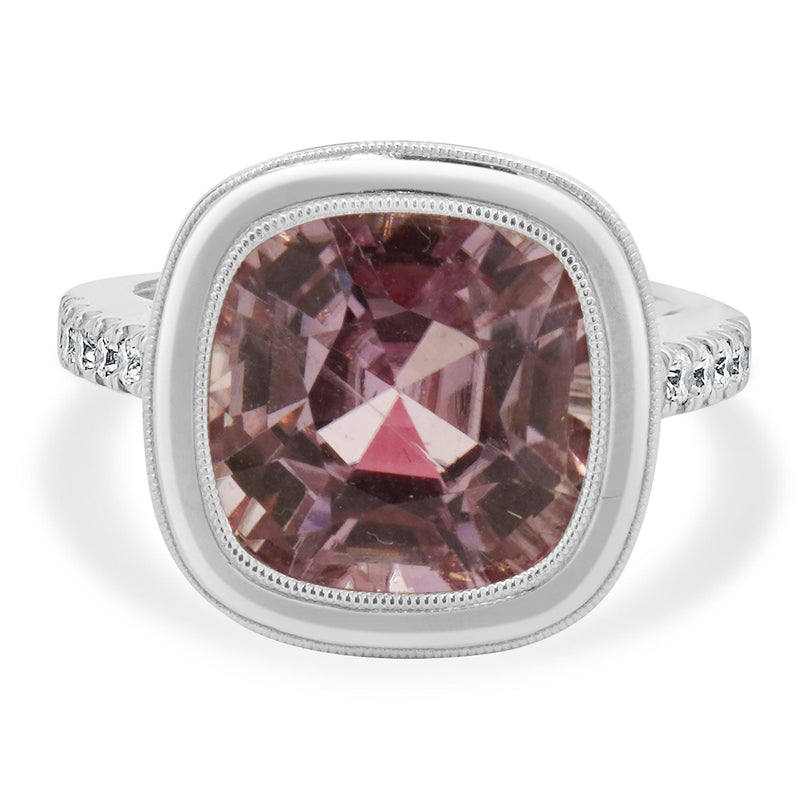 18 Karat White Gold Bezel Set Kunzite and Diamond Ring