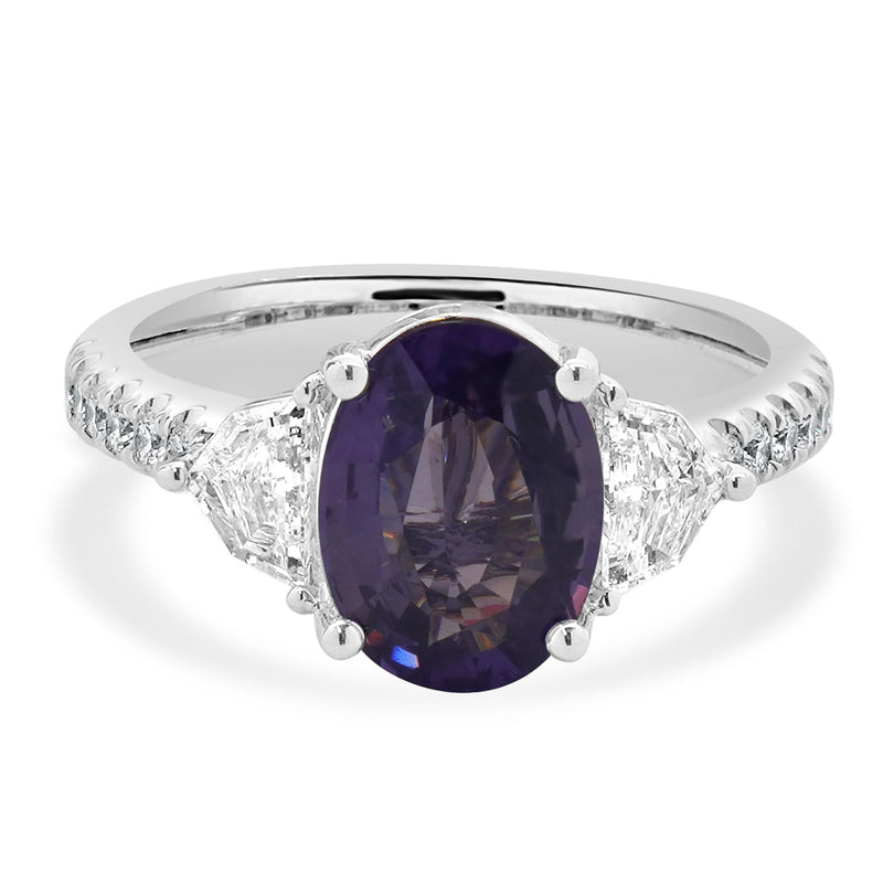18 Karat White Gold Violet No Heat Ceylon Sapphire and Diamond Ring