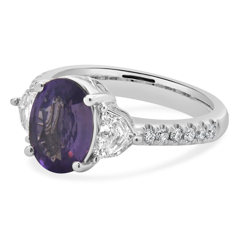 18 Karat White Gold Violet No Heat Ceylon Sapphire and Diamond Ring