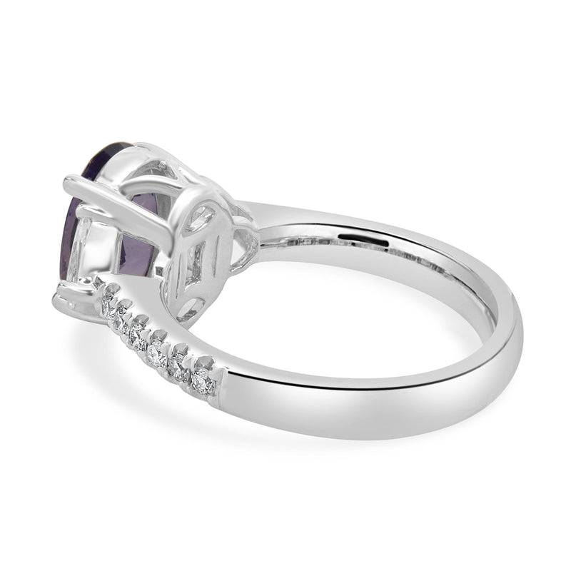 18 Karat White Gold Violet No Heat Ceylon Sapphire and Diamond Ring