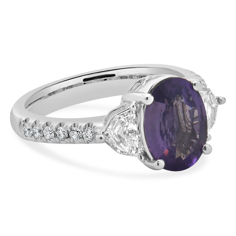 18 Karat White Gold Violet No Heat Ceylon Sapphire and Diamond Ring