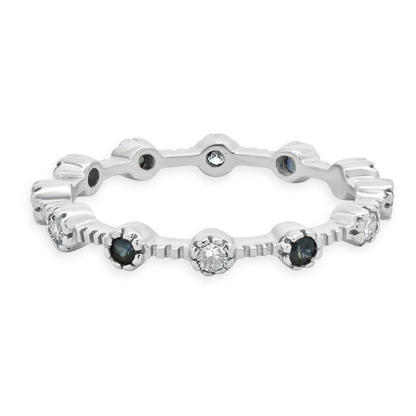 14 Karat White Gold Sapphire and Diamond Alternating Ring
