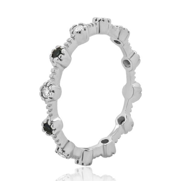 14 Karat White Gold Sapphire and Diamond Alternating Ring