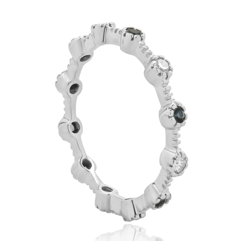 14 Karat White Gold Sapphire and Diamond Alternating Ring