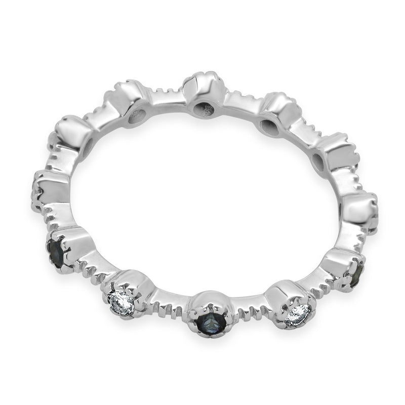 14 Karat White Gold Sapphire and Diamond Alternating Ring