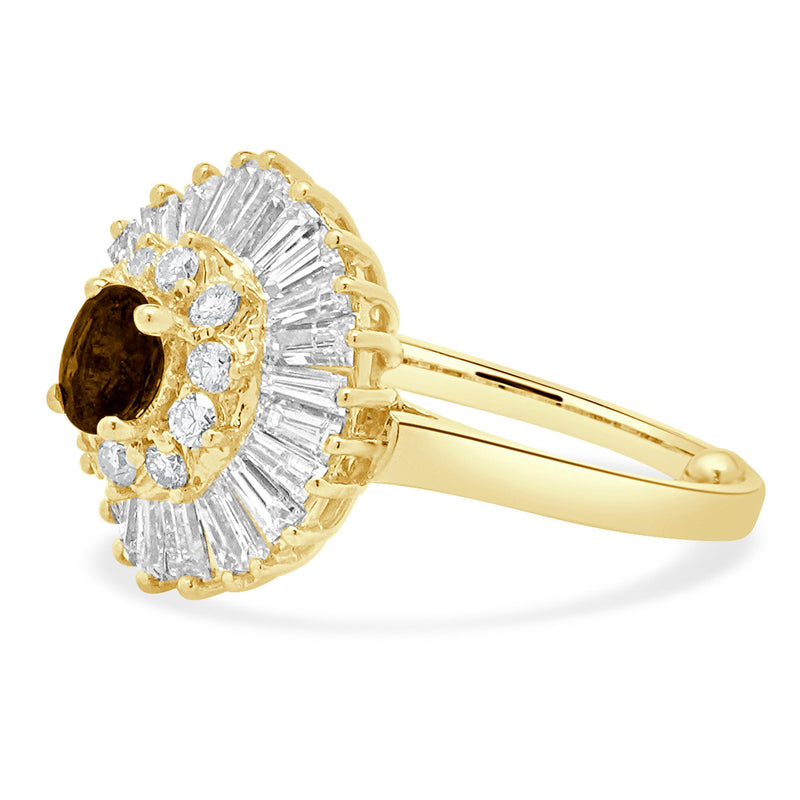 14 Karat Yellow Gold Emerald and Diamond Ballerina Ring