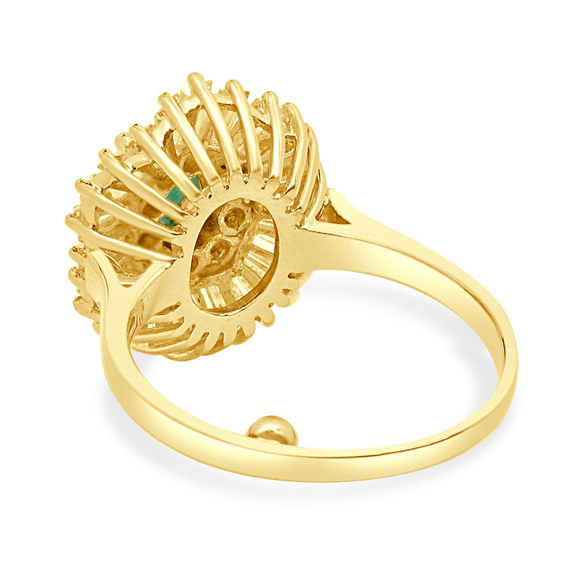 14 Karat Yellow Gold Emerald and Diamond Ballerina Ring