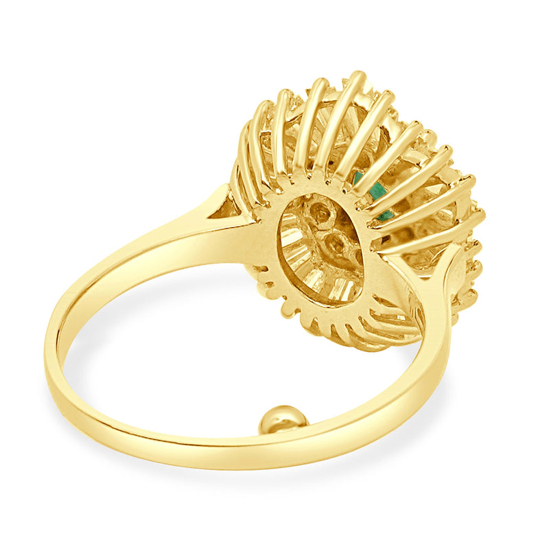 14 Karat Yellow Gold Emerald and Diamond Ballerina Ring