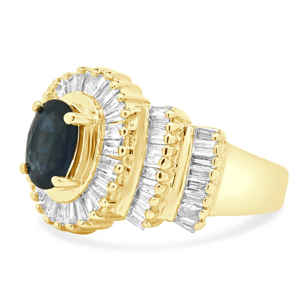 14K Yellow Gold Sapphire and Diamond Ballerina Ring