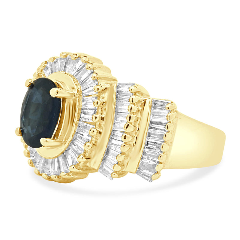 14K Yellow Gold Sapphire and Diamond Ballerina Ring