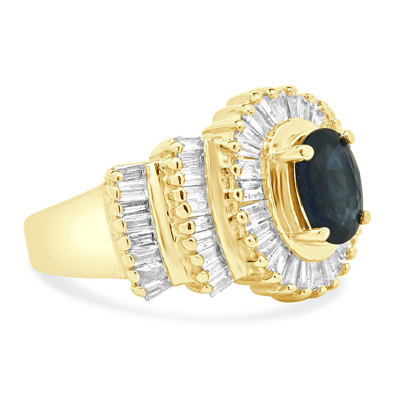 14K Yellow Gold Sapphire and Diamond Ballerina Ring
