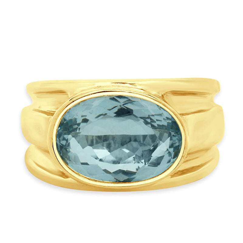 14 Karat Yellow Gold Bezel Set Aquamarine Ring