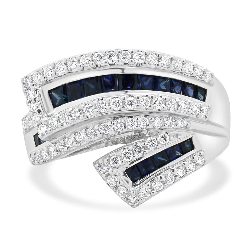 18 Karat White Gold Sapphire & Diamond Wave Ring