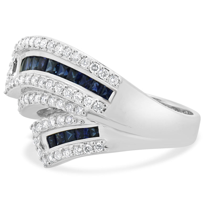 18 Karat White Gold Sapphire & Diamond Wave Ring