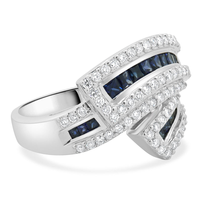 18 Karat White Gold Sapphire & Diamond Wave Ring