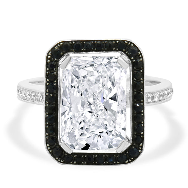 18K White Gold White Topaz, Sapphire and Diamond Ring