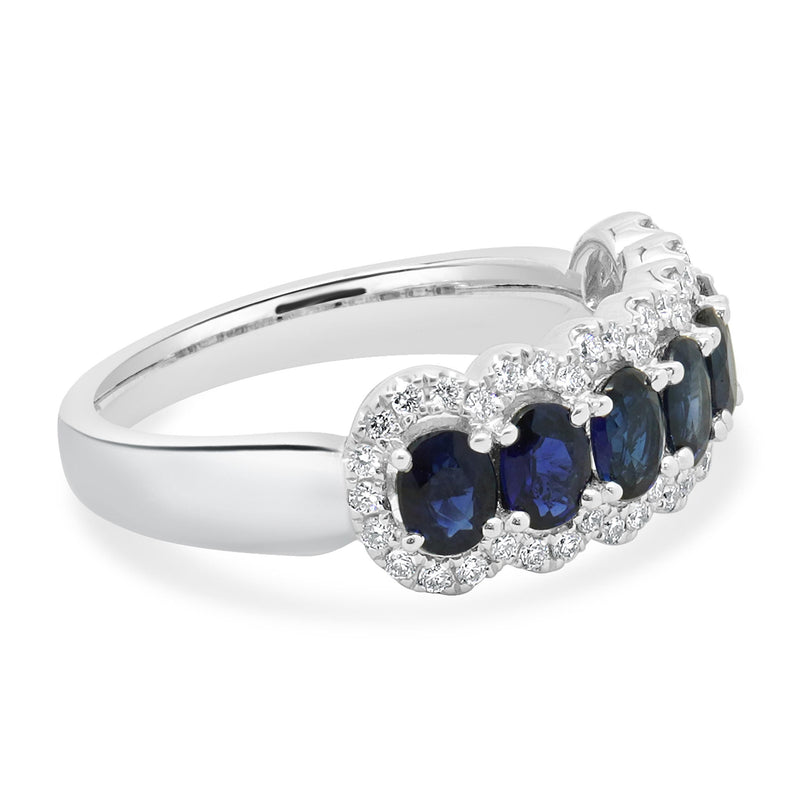 14 Karat White Gold Sapphire and Diamond Band