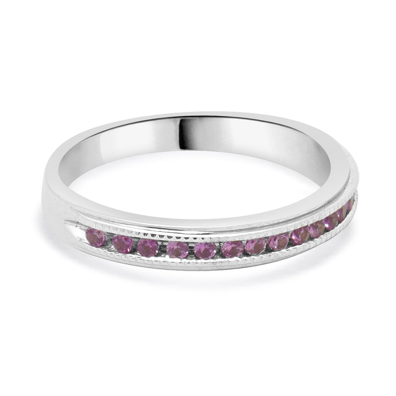 10 Karat White Gold Pink Sapphire Milgrain Band