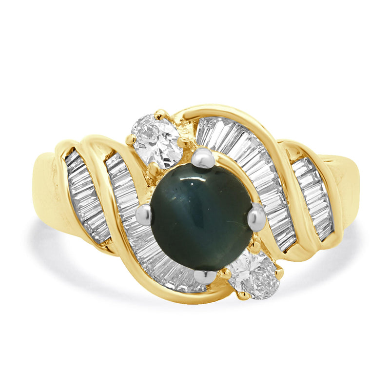 14 Karat Yellow Gold Cat’s Eye Alexandrite and Diamond Ring