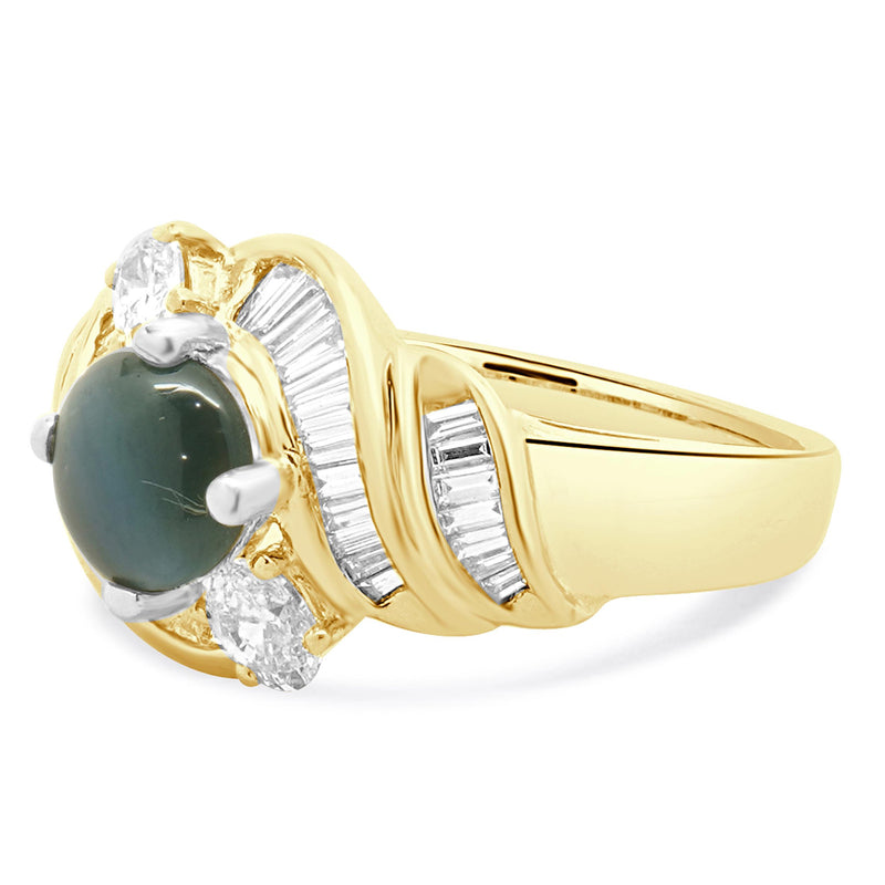 14 Karat Yellow Gold Cat’s Eye Alexandrite and Diamond Ring