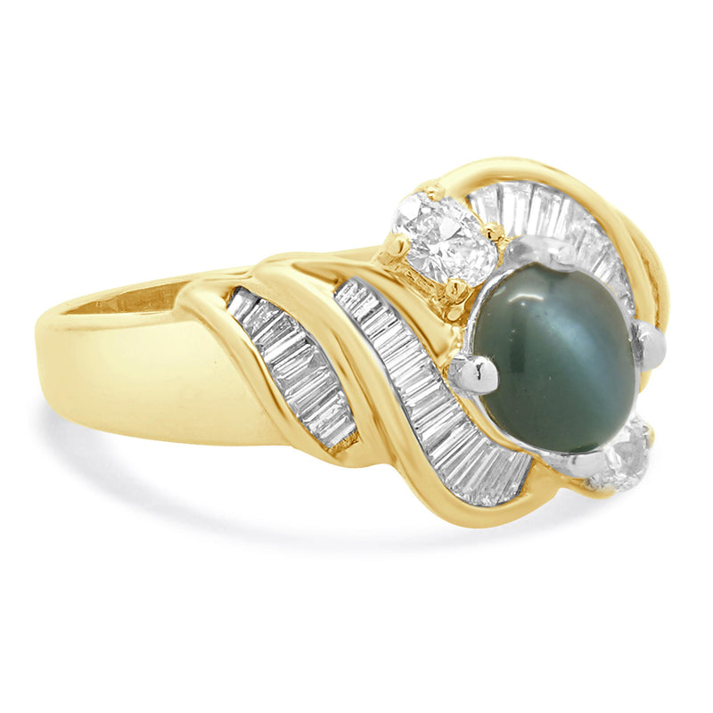 14 Karat Yellow Gold Cat’s Eye Alexandrite and Diamond Ring