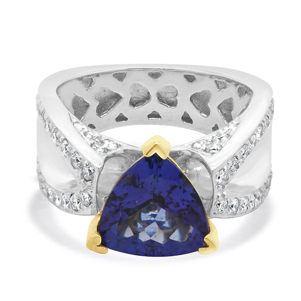 18 Karat Two Tone Tanzanite and Diamond Ring