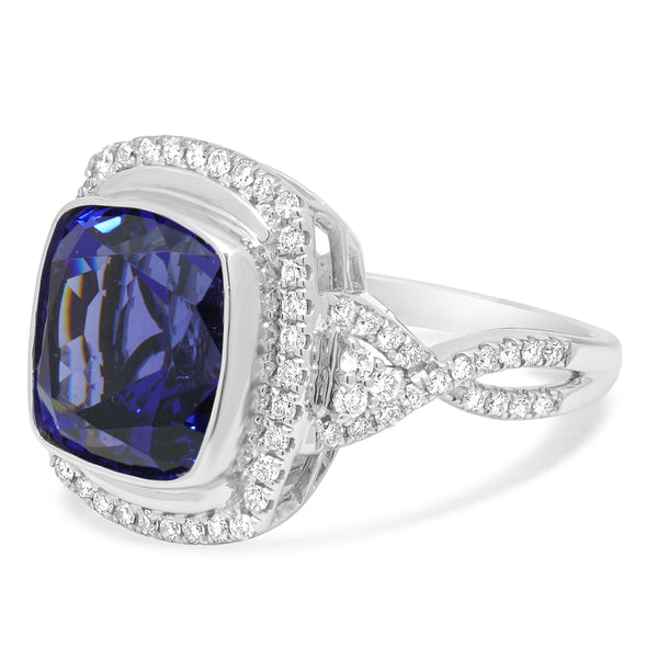 18 Karat White Gold Tanzanite and Diamond Cocktail Ring