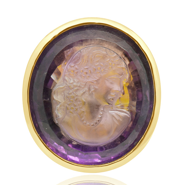 14 Karat Yellow Gold Oval Cameo Amethyst Ring