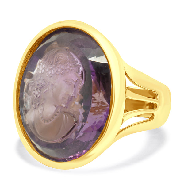 14 Karat Yellow Gold Oval Cameo Amethyst Ring