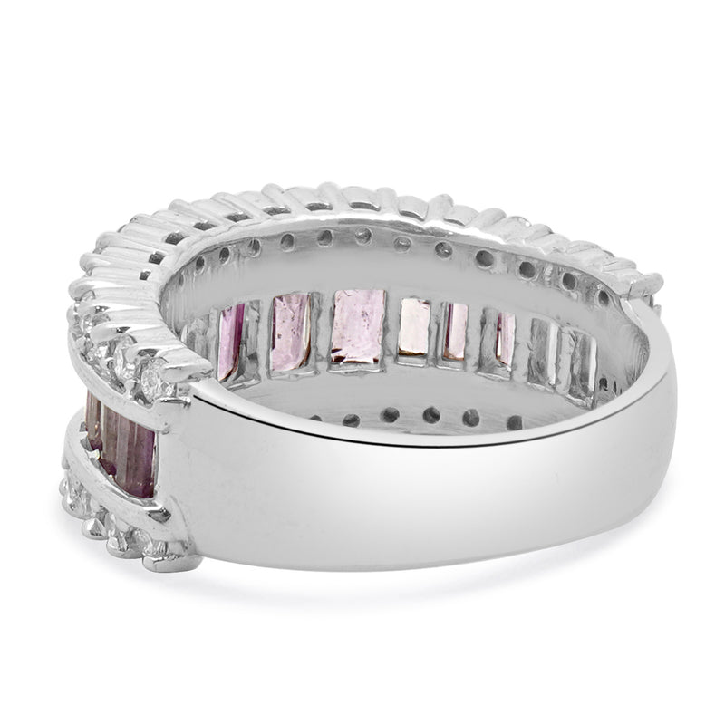 14 Karat White Gold Pink Sapphire & Diamond Three Row Ring