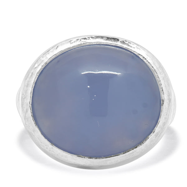 14 Karat White Gold Chalcedony Hammered Ring