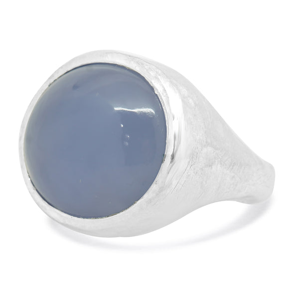 14 Karat White Gold Chalcedony Hammered Ring