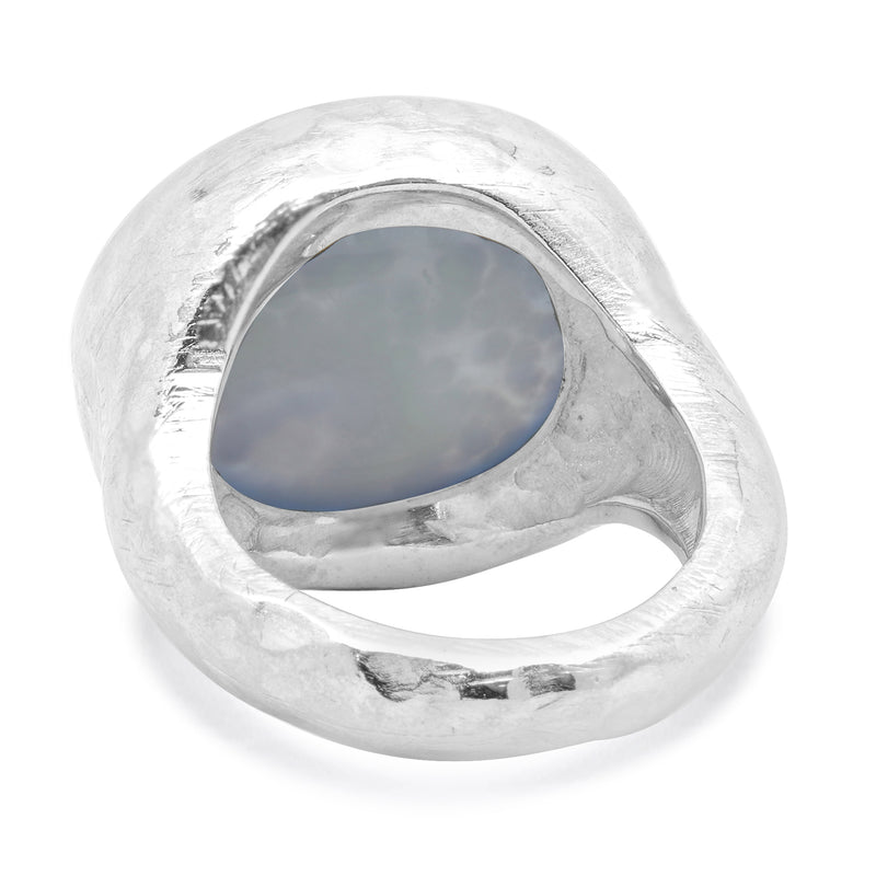 14 Karat White Gold Chalcedony Hammered Ring