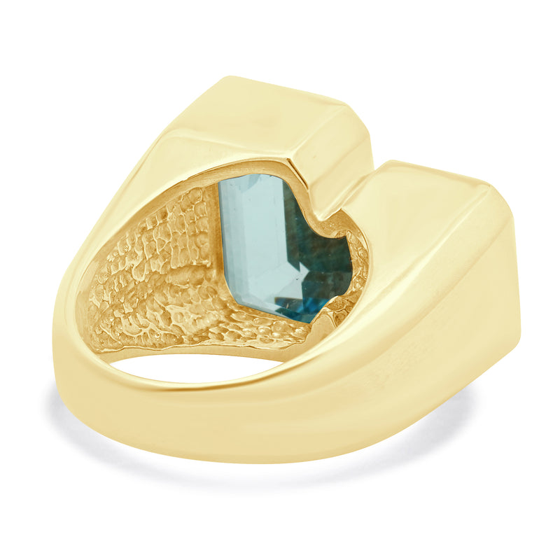 14 Karat Yellow Gold Bezel Set Blue Topaz and Amethyst Ring