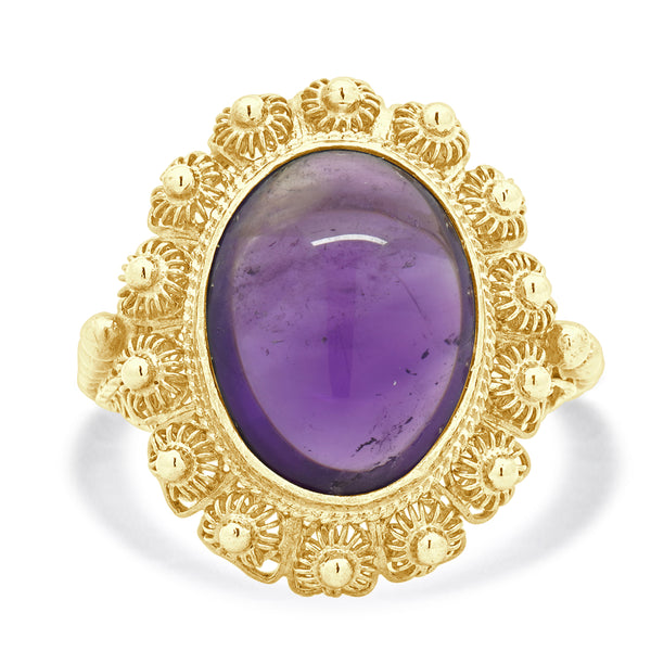 14 Karat Yellow Gold Oval Cabochon Cut Amethyst Ring
