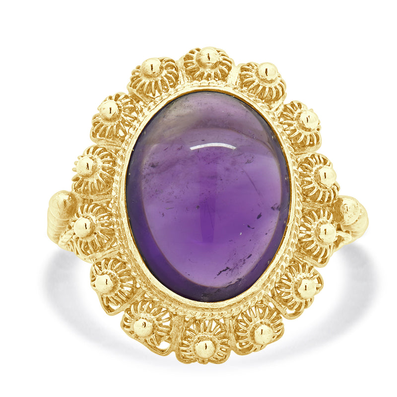 14 Karat Yellow Gold Oval Cabochon Cut Amethyst Ring