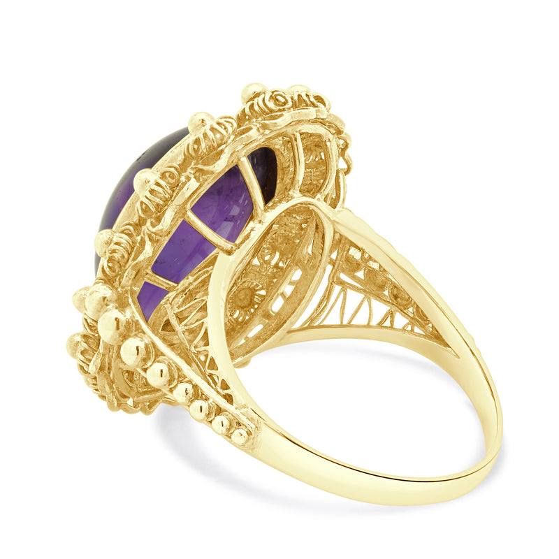 14 Karat Yellow Gold Oval Cabochon Cut Amethyst Ring