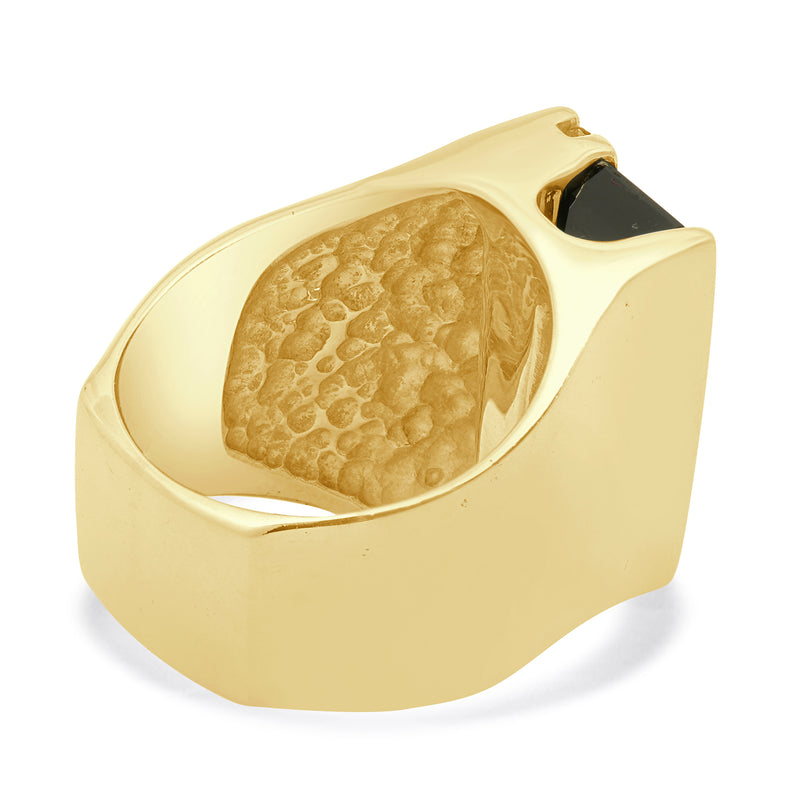 14 Karat Yellow Gold Green Tourmaline and Diamond Sculpture Ring