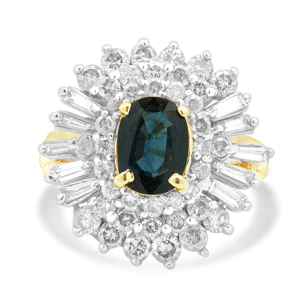 14 Karat Yellow Gold Sapphire and Diamond Cocktail Ring