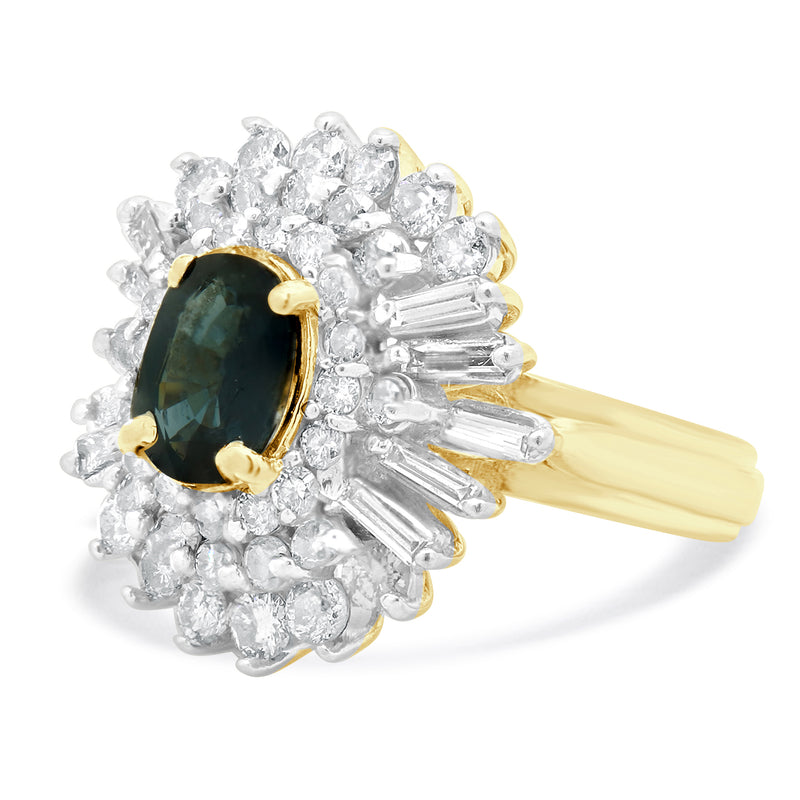 14 Karat Yellow Gold Sapphire and Diamond Cocktail Ring