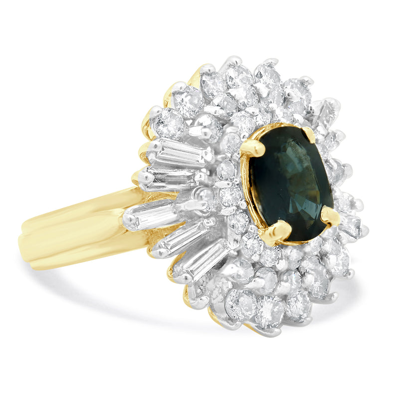 14 Karat Yellow Gold Sapphire and Diamond Cocktail Ring