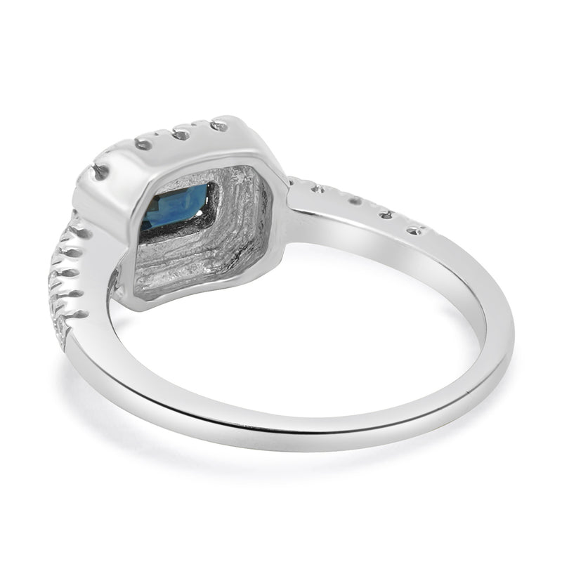 14 Karat White Gold Emerald Cut Sapphire and Diamond Ring