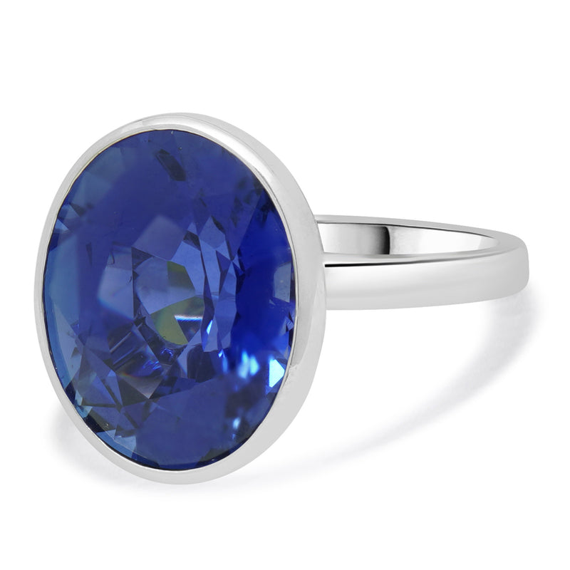Platinum Bezel Set Oval Sapphire Solitaire Ring