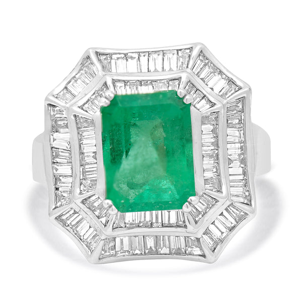18 Karat White Gold Emerald and Diamond Cocktail Ring