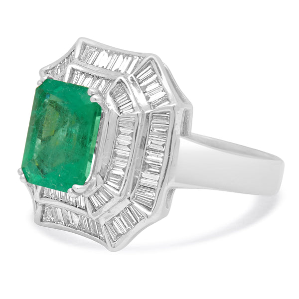 18 Karat White Gold Emerald and Diamond Cocktail Ring
