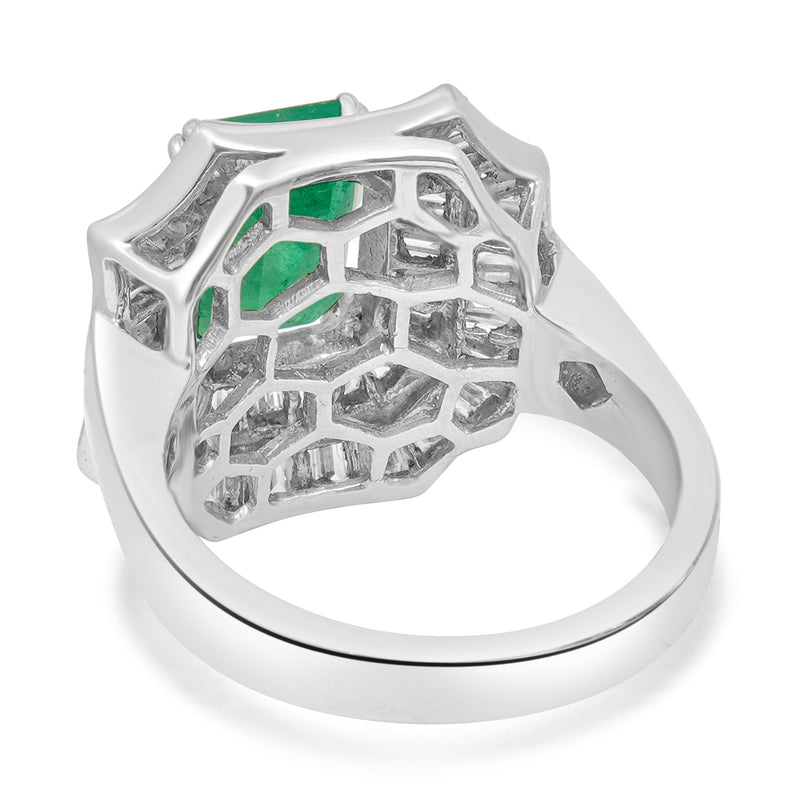 18 Karat White Gold Emerald and Diamond Cocktail Ring