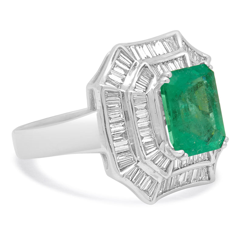 18 Karat White Gold Emerald and Diamond Cocktail Ring